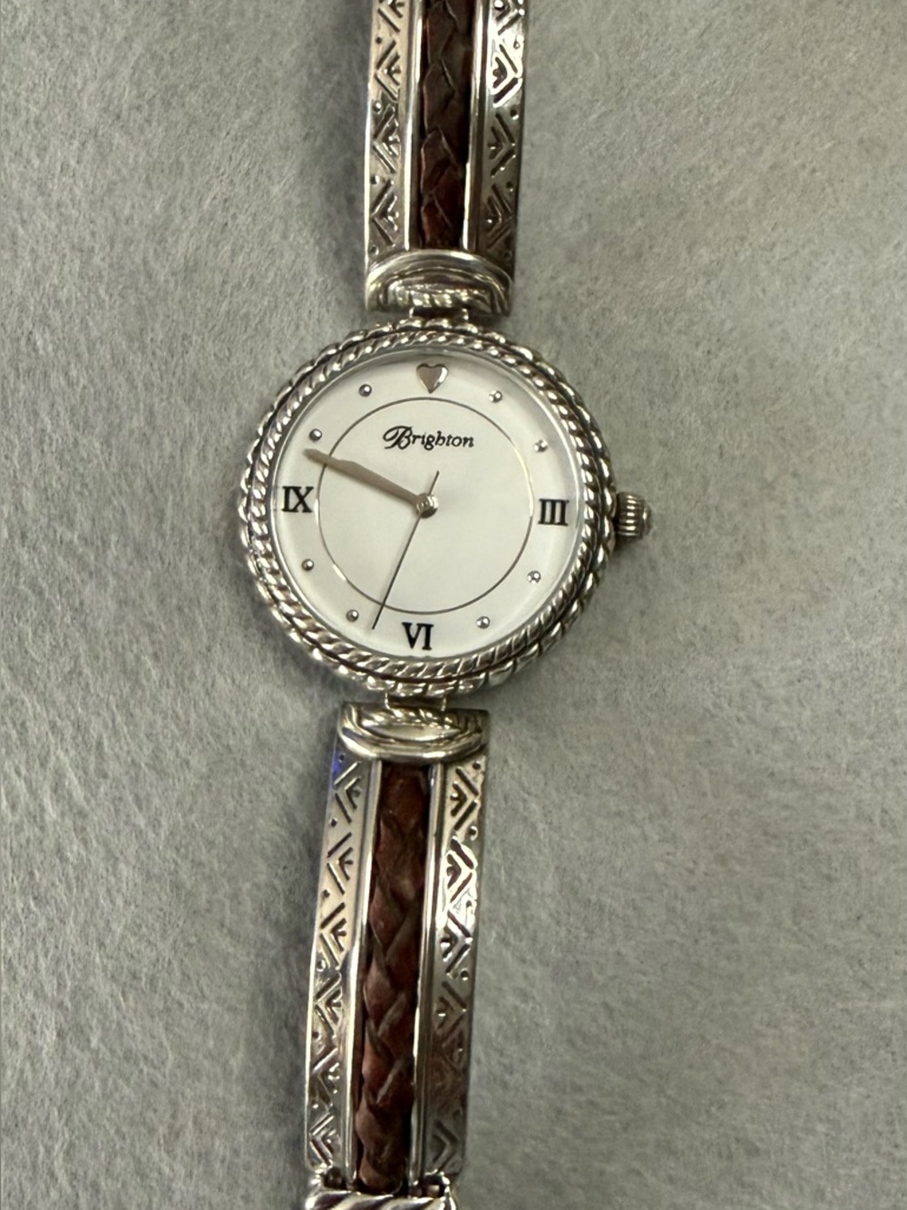 Brighton Watch Capistrano Silver Toned Brown Leather Braided Inlay Southwestern - Picture 3 of 15